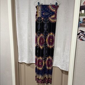 Boho Floral plazo pants- Black with Pink & Yellow Medallion Print